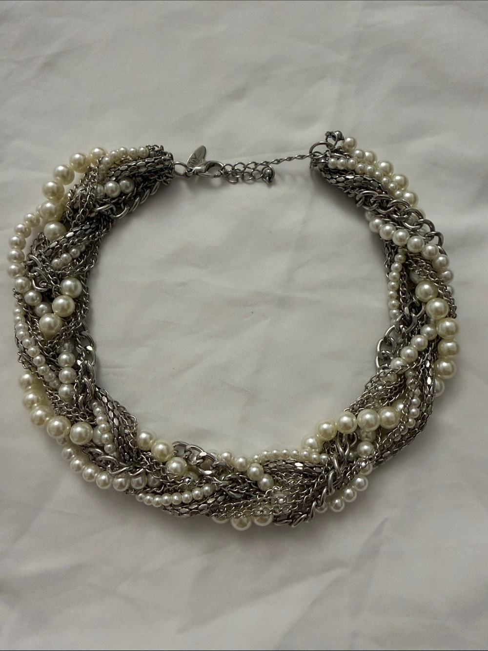 New York & Company Pearl & Braided Chains Necklace